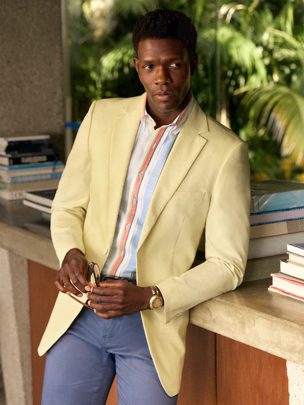 Cotton Blend Seersucker Single Breasted Notch Lapel Sport Coat - Light Yellow - Image 8