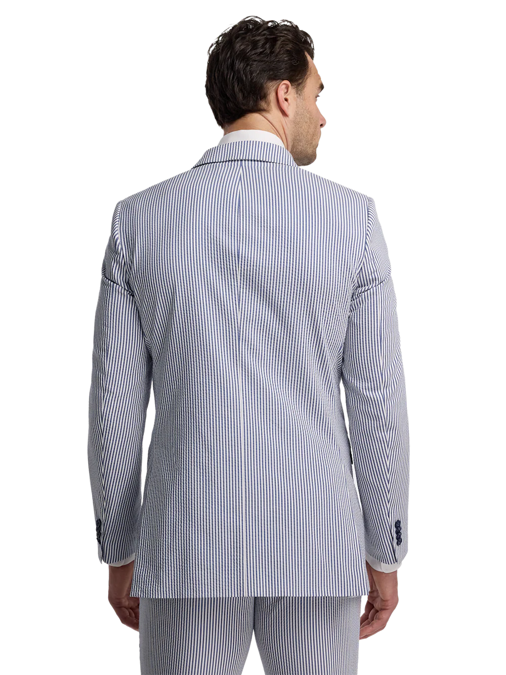 Cotton Blend Stripe Double Breasted Peak Lapel Suit - Navy/white - Image 7