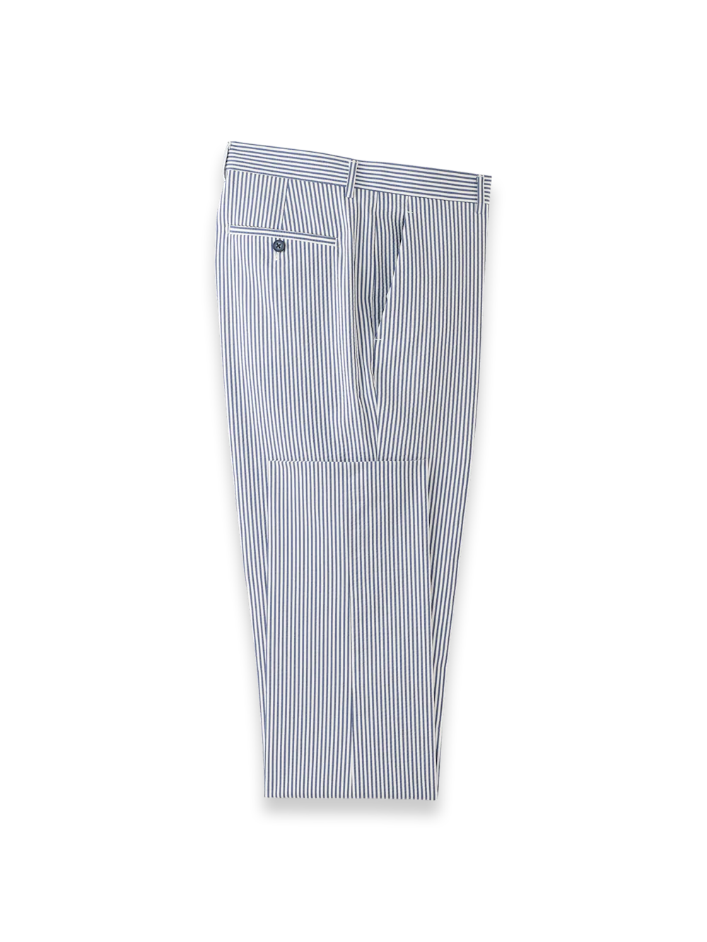 Cotton Blend Stripe Double Breasted Peak Lapel Suit - Navy/white - Image 9
