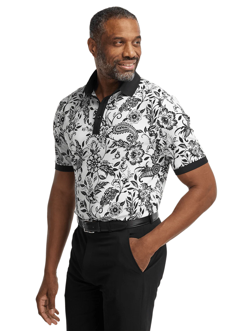 Cotton Blend Three Button Polo - Black/white - Image 5