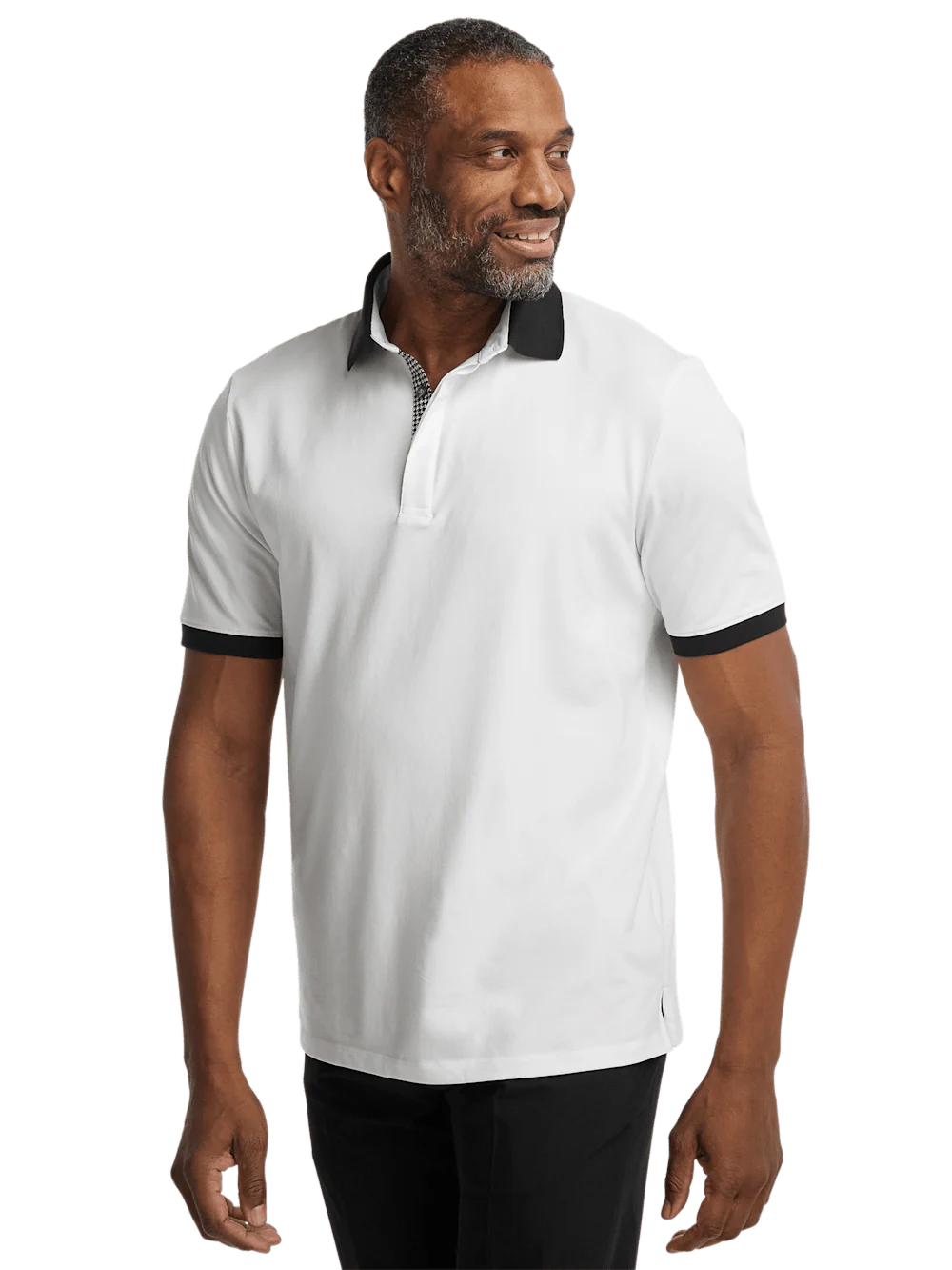 Cotton Blend Three Button Polo - White - Image 2
