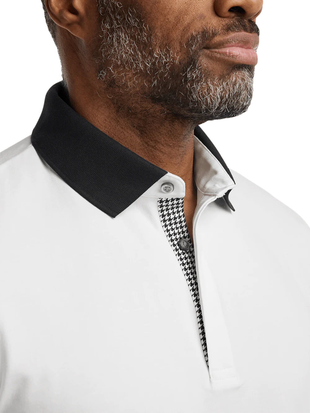 Cotton Blend Three Button Polo - White - Image 3