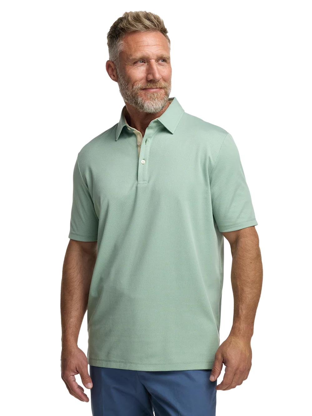 Cotton Blend Three Button Polo - Green - Image 2