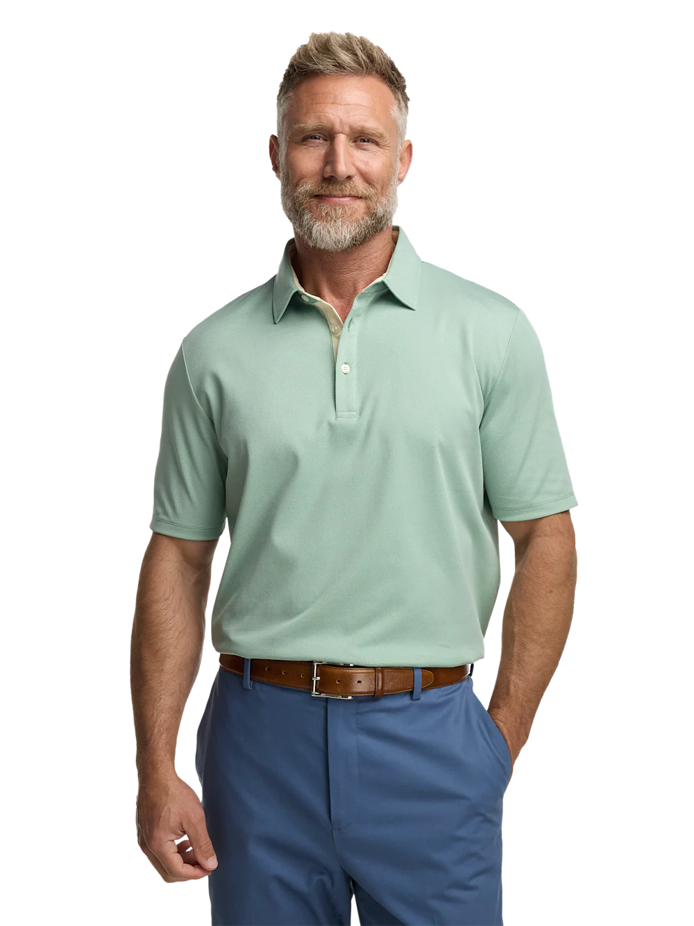 Cotton Blend Three Button Polo - Green - Image 5