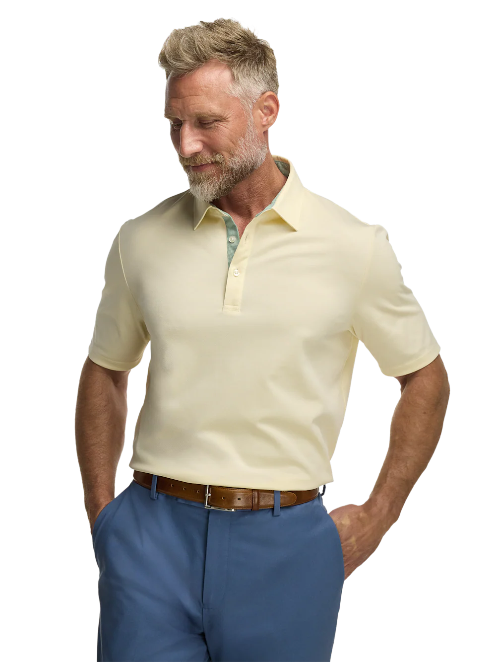 Cotton Blend Three Button Polo - Light Yellow - Image 5