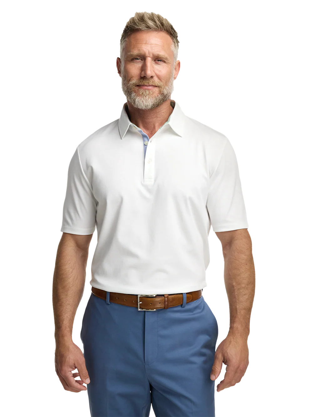 Cotton Blend Three Button Polo - White - Image 5