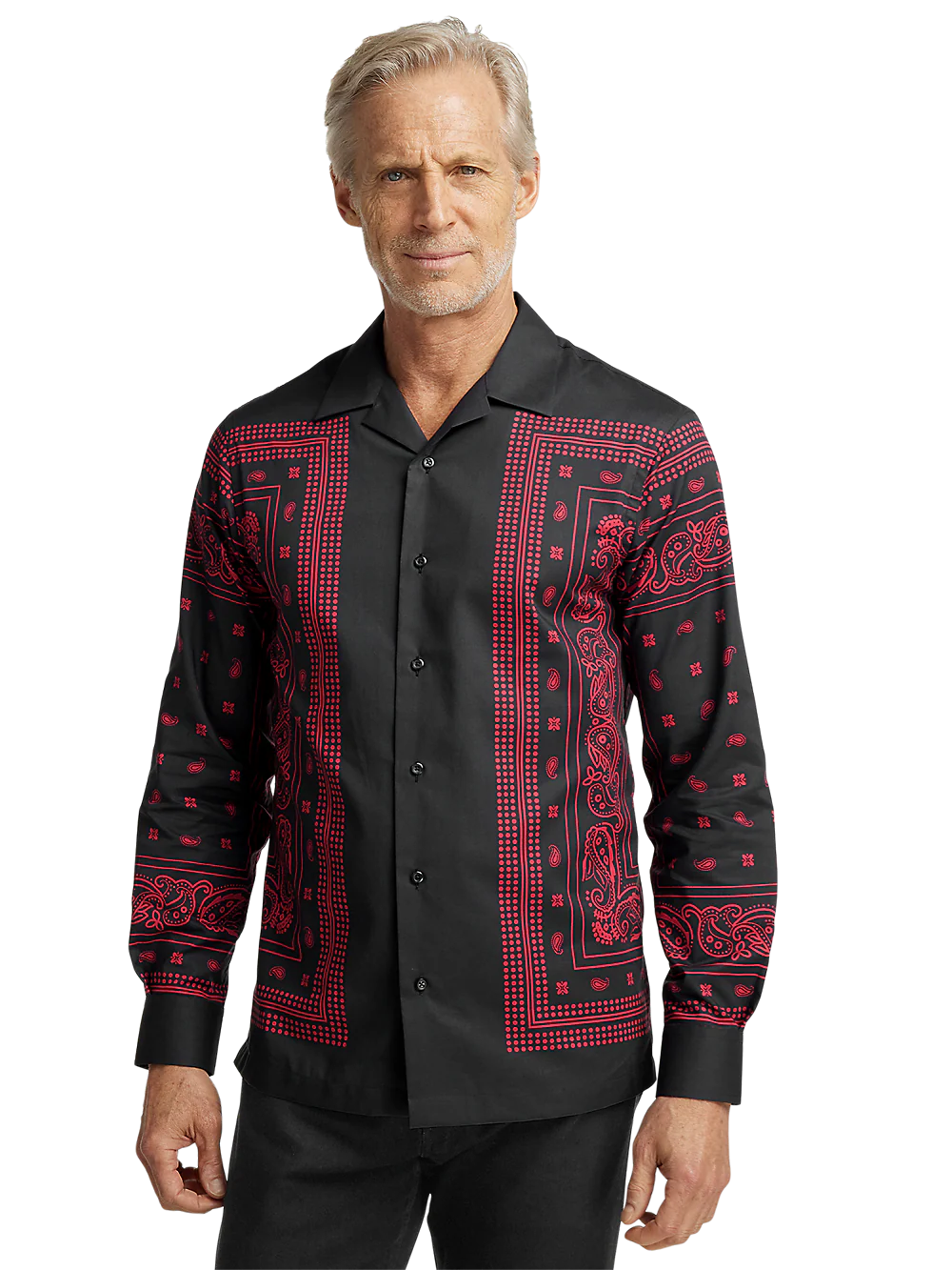 Cotton Border Print Casual Shirt - Black/red - Image 2