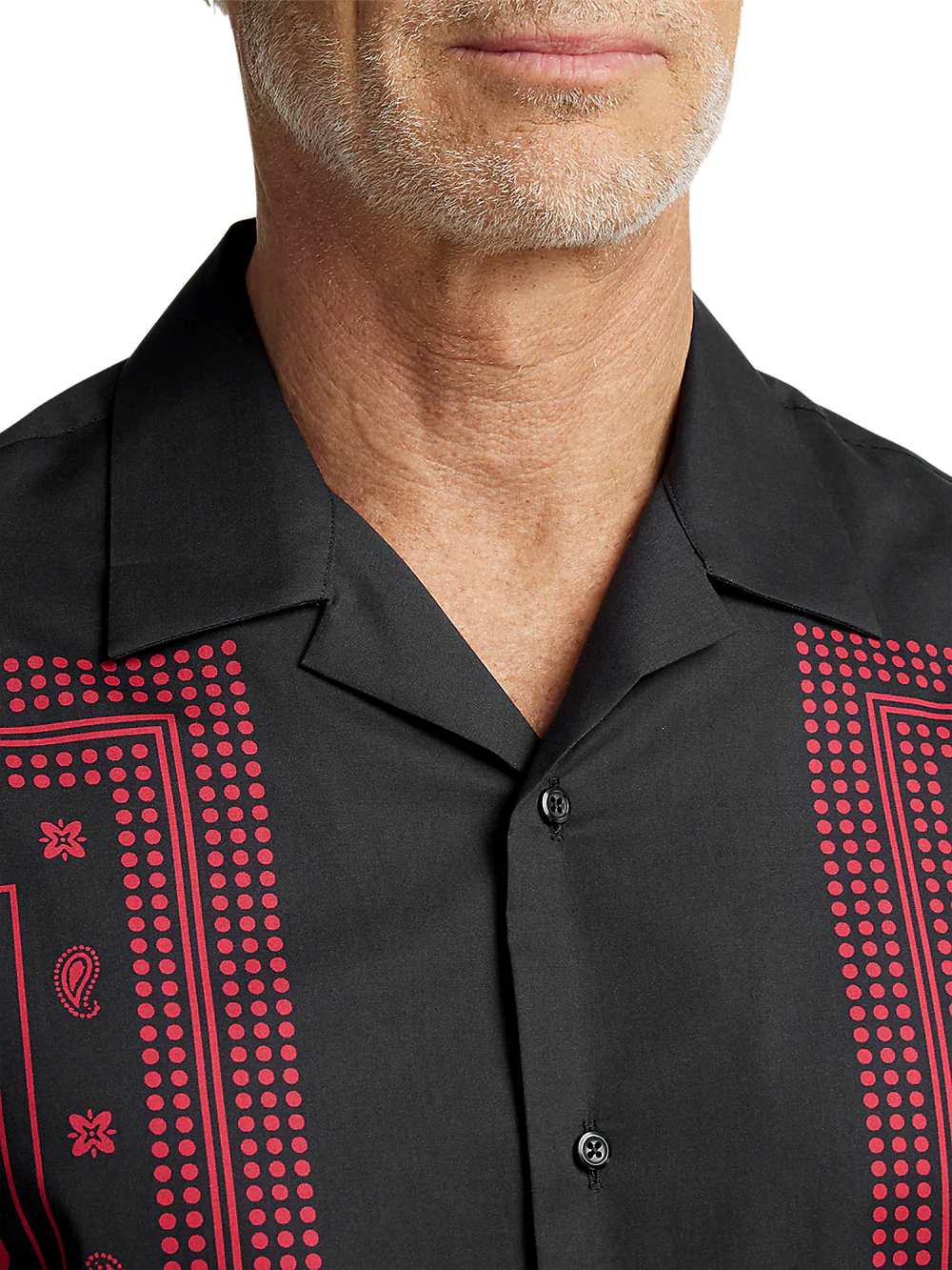 Cotton Border Print Casual Shirt - Black/red - Image 3
