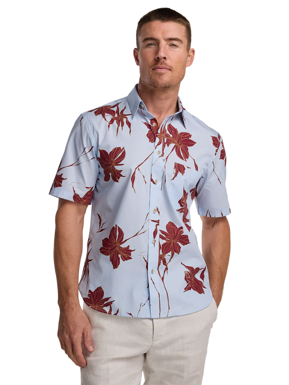 Cotton Botanical Casual Shirt - Blue/burgundy - Image 2