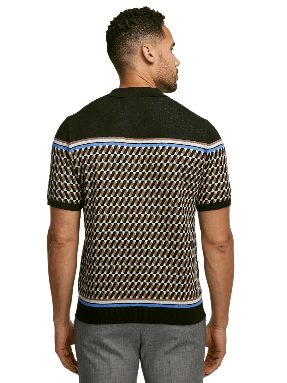 Cotton Button Front Camp Collar Sweater - Black/brown - Image 5