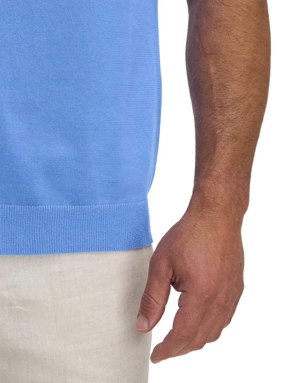 Cotton Button Front Camp Collar Sweater - Blue - Image 4