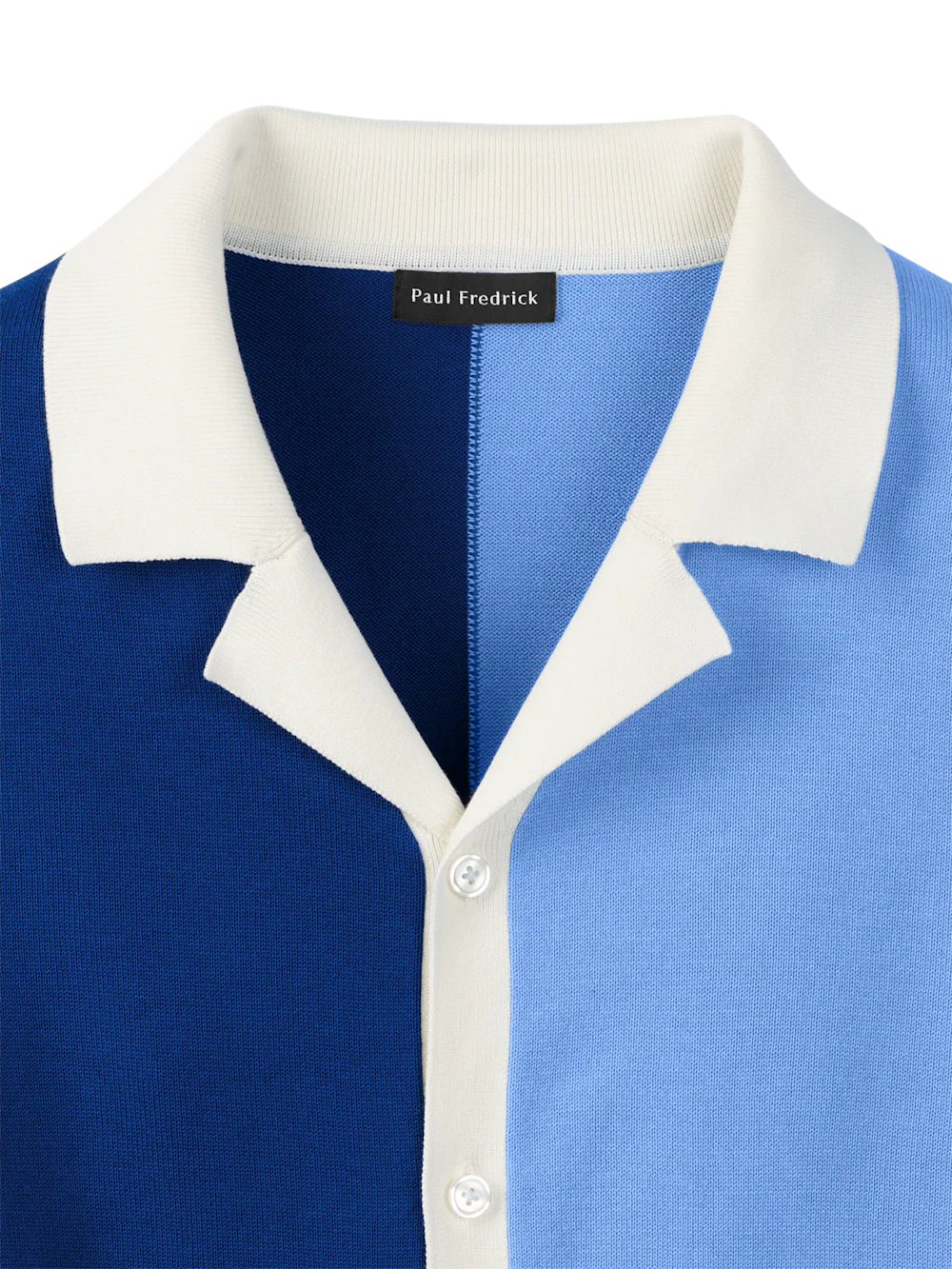Cotton Button Front Camp Collar Sweater - Blue - Image 6