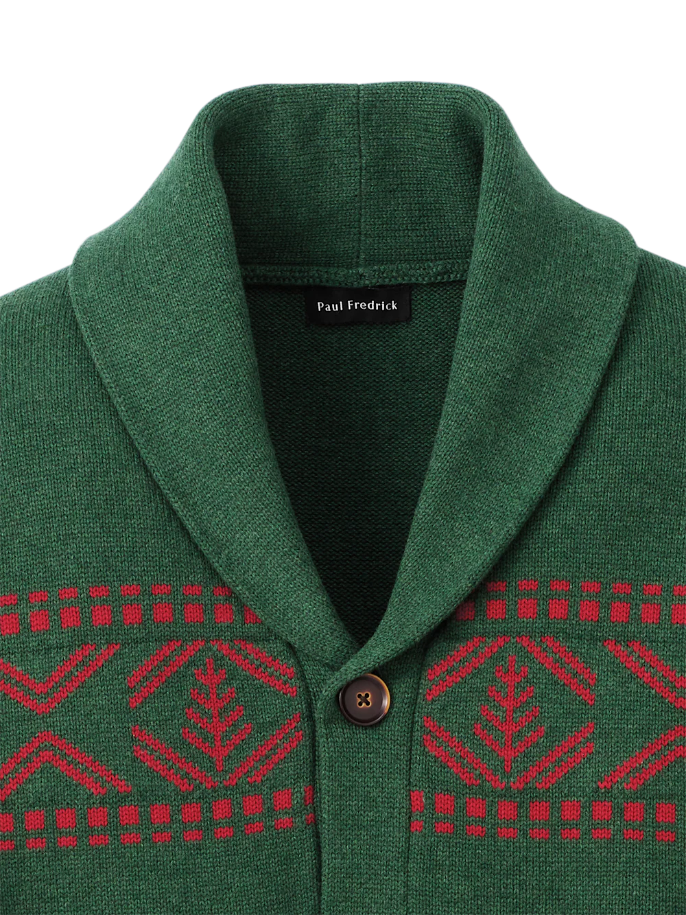 Cotton Button Front Fair Isle Shawl Collar Cardigan Sweater - Green - Image 6