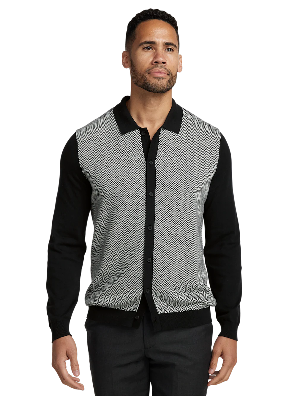 Cotton Button Front Polo - Black/white - Image 2