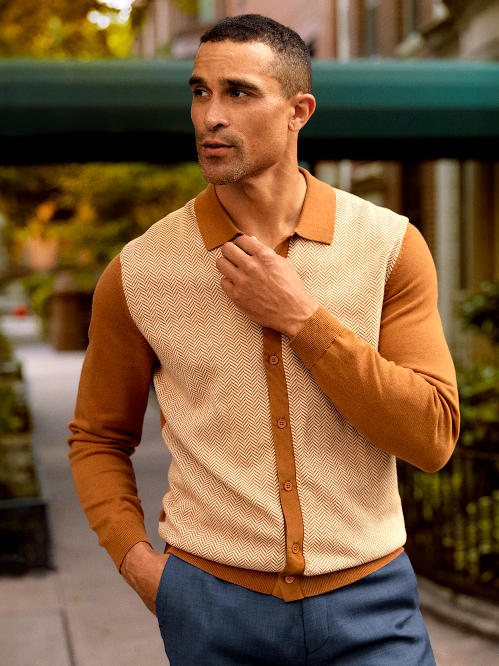 Cotton Button Front Polo - Cognac - Image 7
