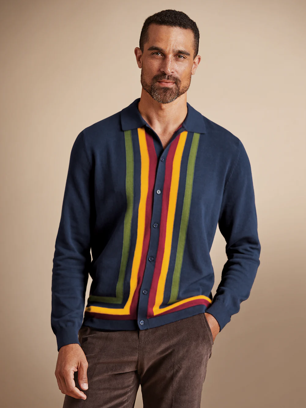 Cotton Button Front Polo - Navy - Image 7