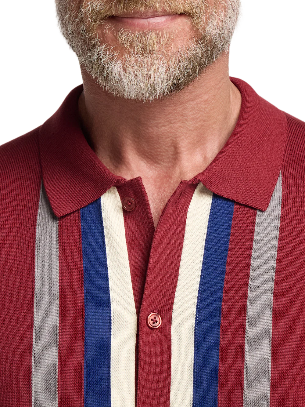 Cotton Button Front Polo - Burgundy - Image 3