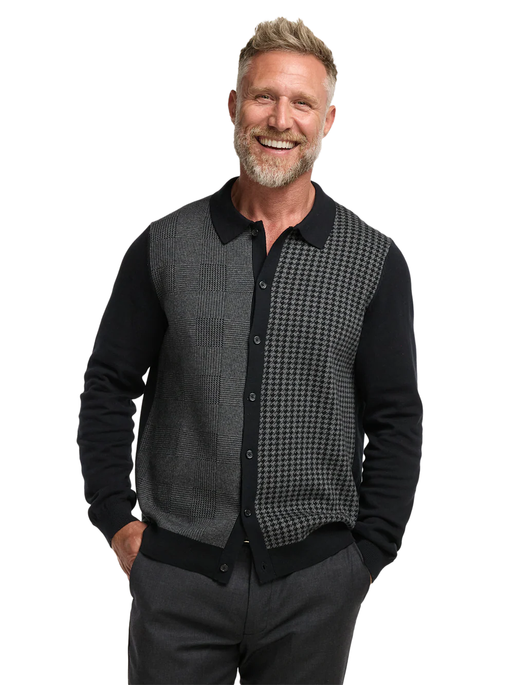 Cotton Button Front Polo - Black/grey - Image 2