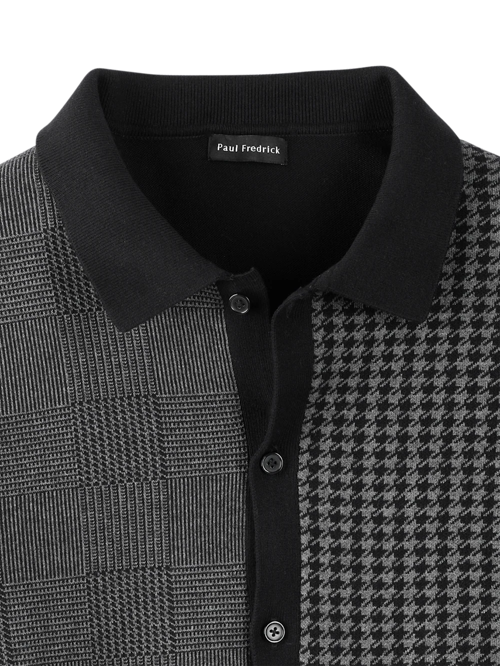 Cotton Button Front Polo - Black/grey - Image 6