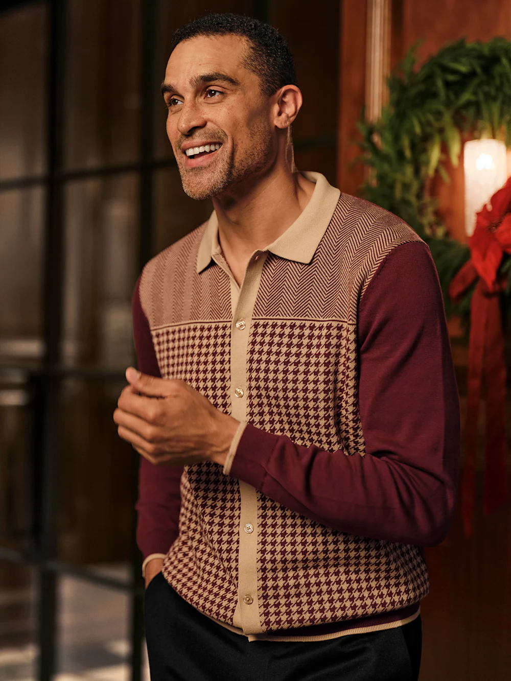 Cotton Button Front Polo - Burgundy - Image 7