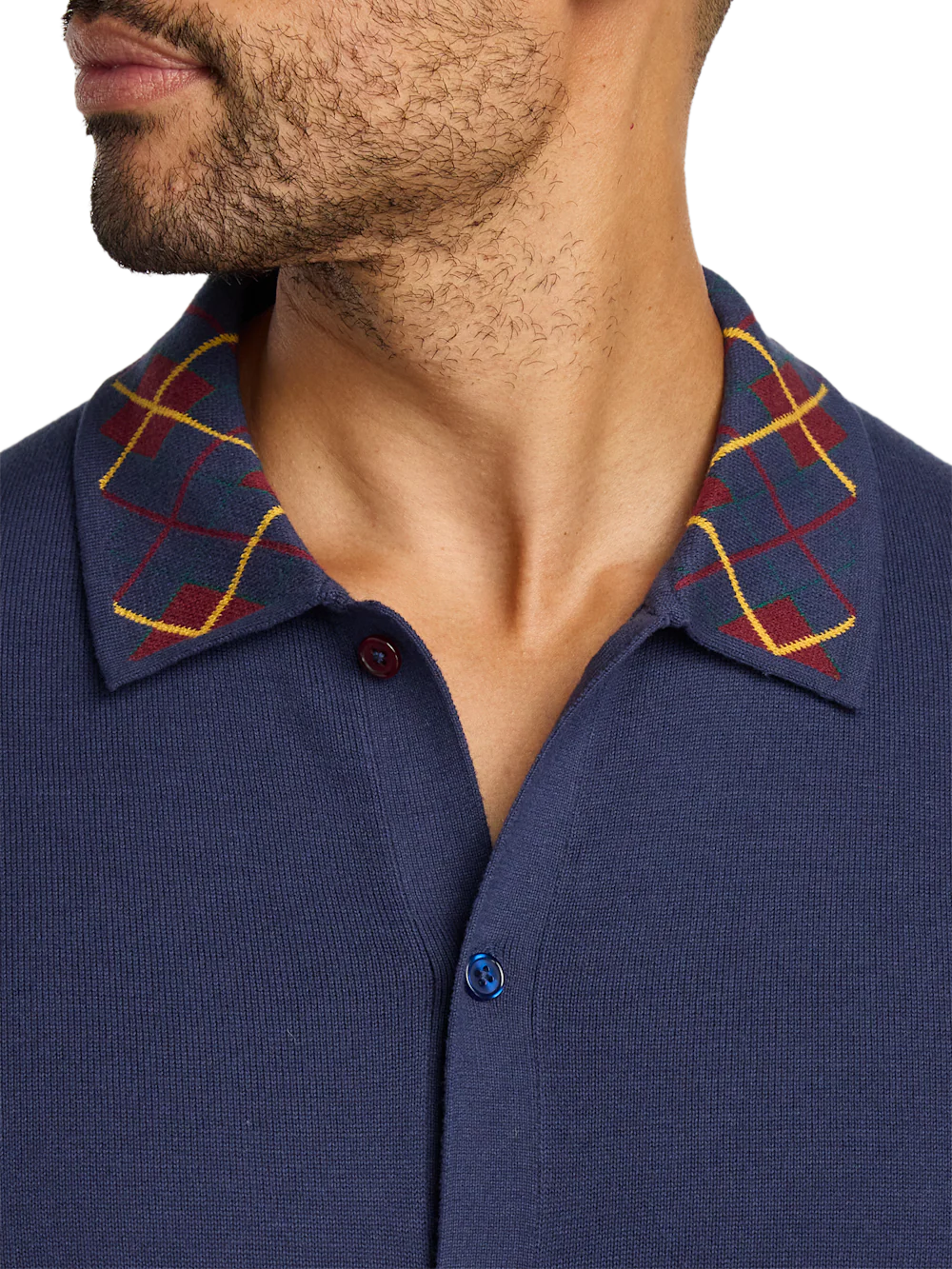 Cotton Button Front Polo - Navy Multi - Image 3
