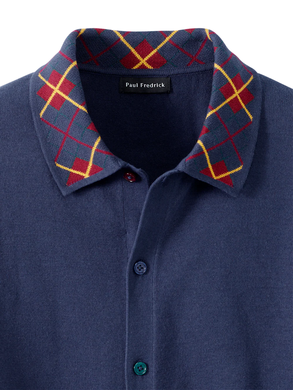 Cotton Button Front Polo - Navy Multi - Image 6