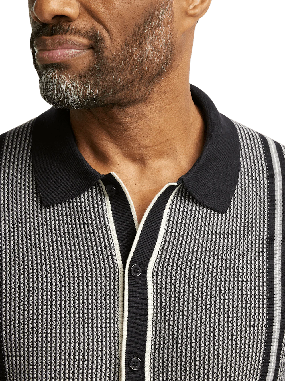 Cotton Button Front Polo - Black - Image 3