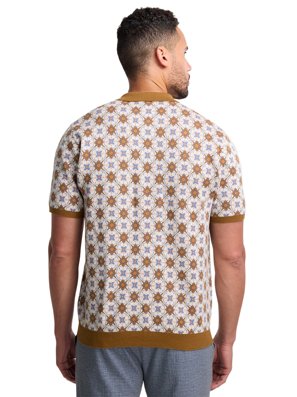 Cotton Button Front Polo - Tan Multi - Image 5