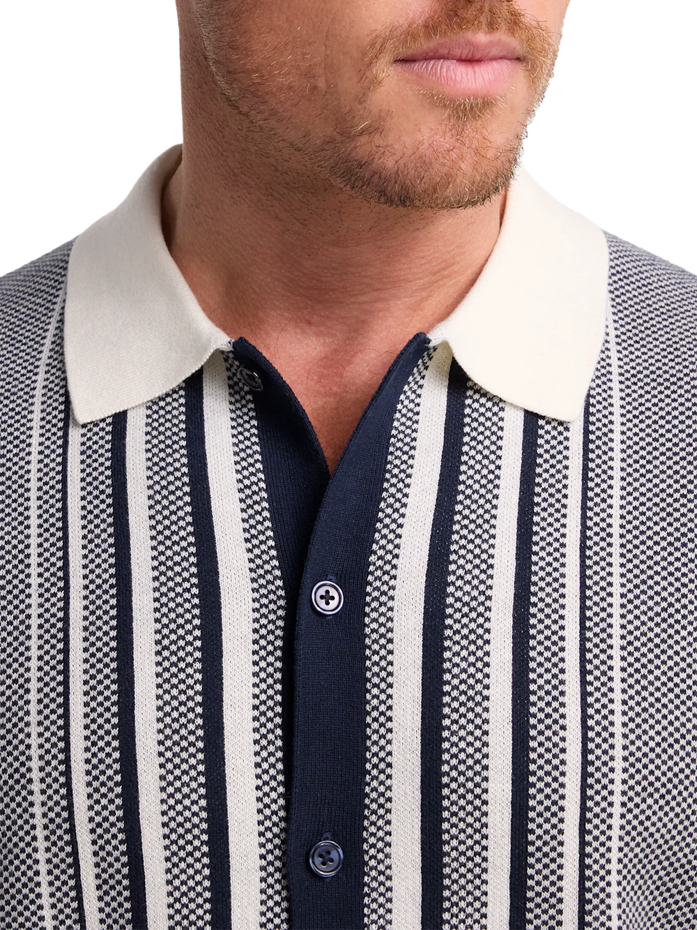 Cotton Button Front Polo - Navy - Image 3