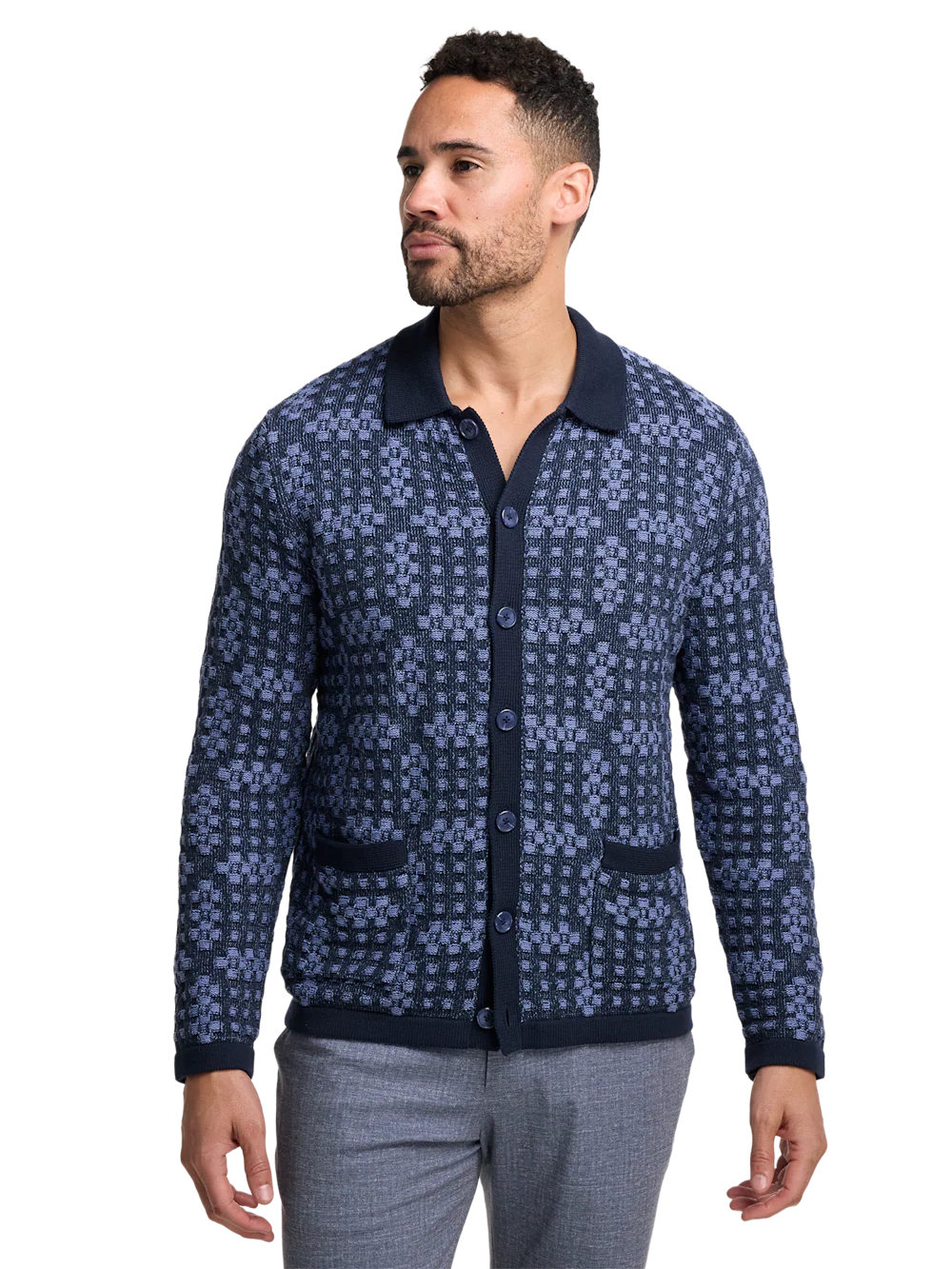 Cotton Button Front Polo - Navy - Image 2
