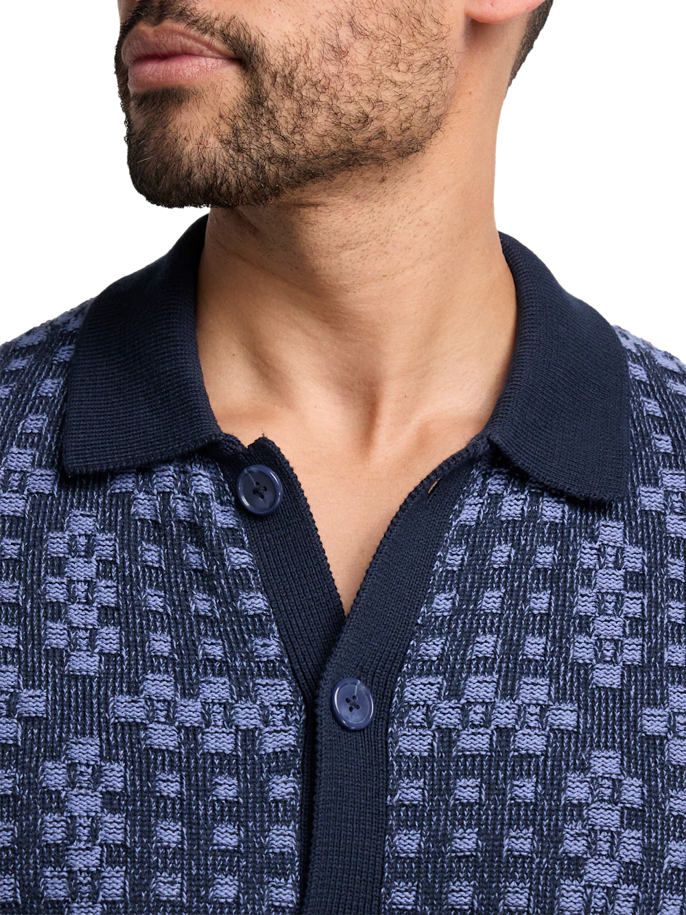Cotton Button Front Polo - Navy - Image 3