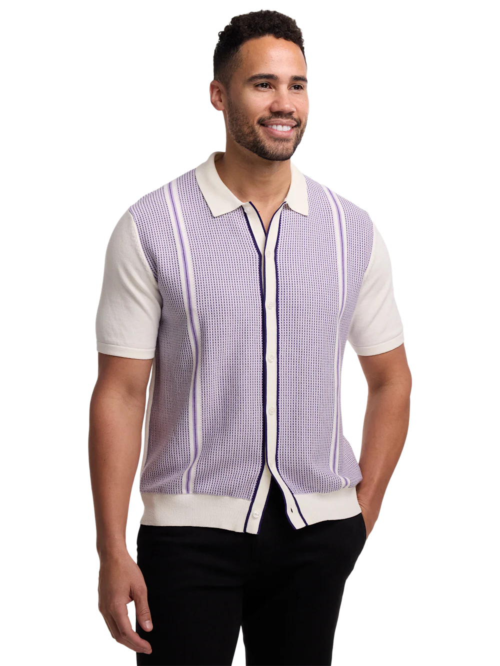 Cotton Button Front Polo - Purple - Image 2