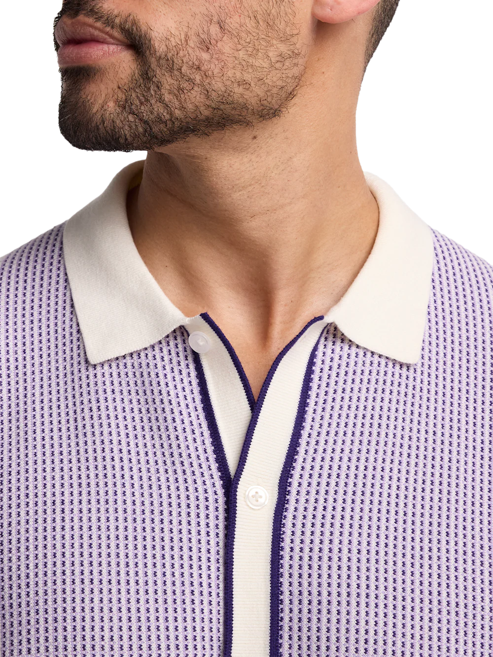 Cotton Button Front Polo - Purple - Image 3