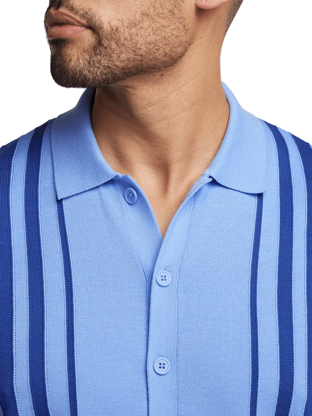 Cotton Button Front Polo - Blue - Image 3