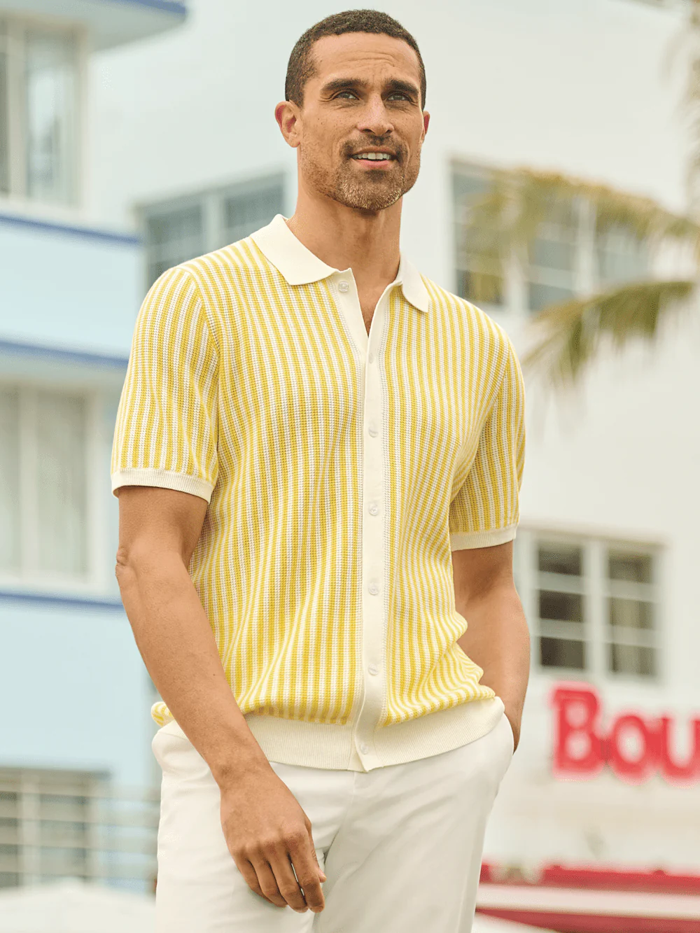 Cotton Button Front Polo - Yellow - Image 7
