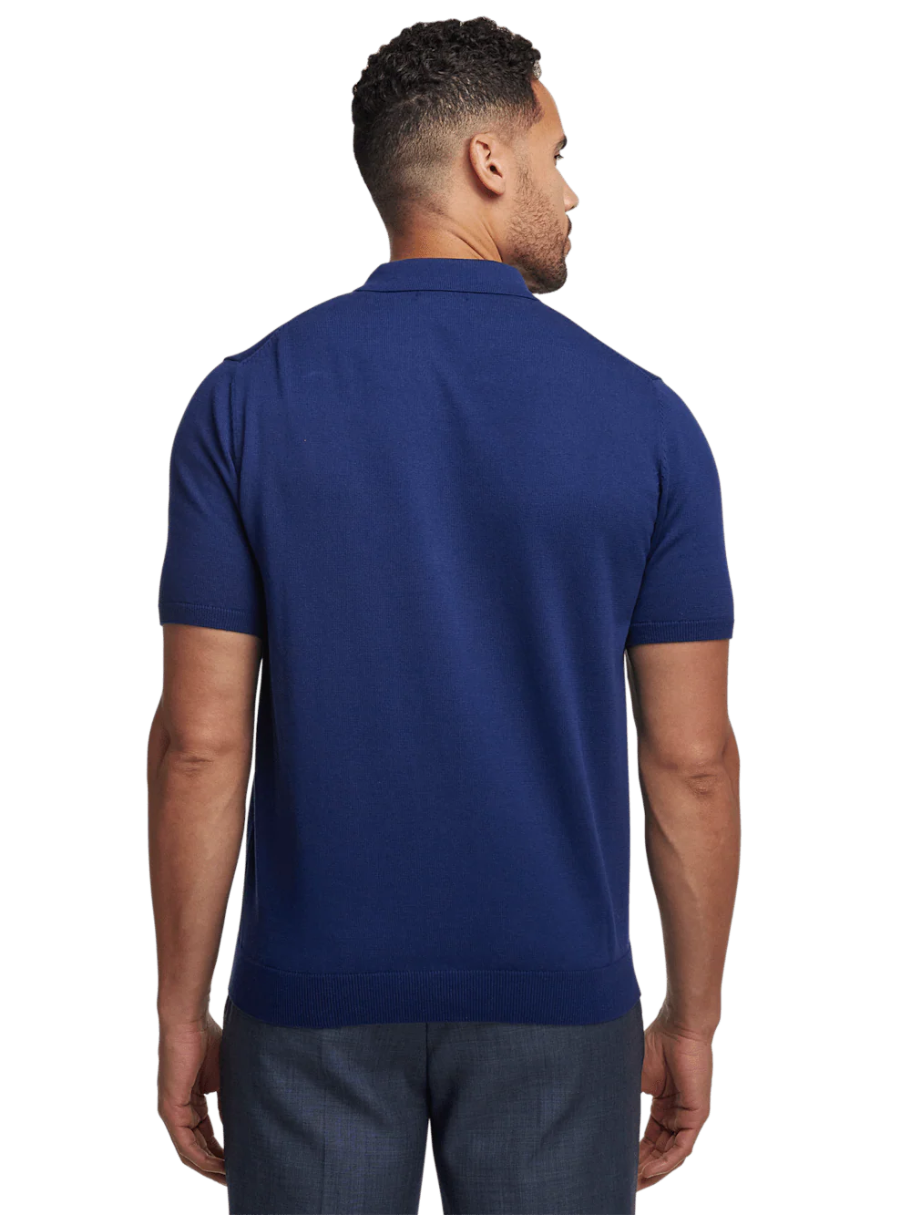 Cotton Button Front Polo - Navy - Image 5
