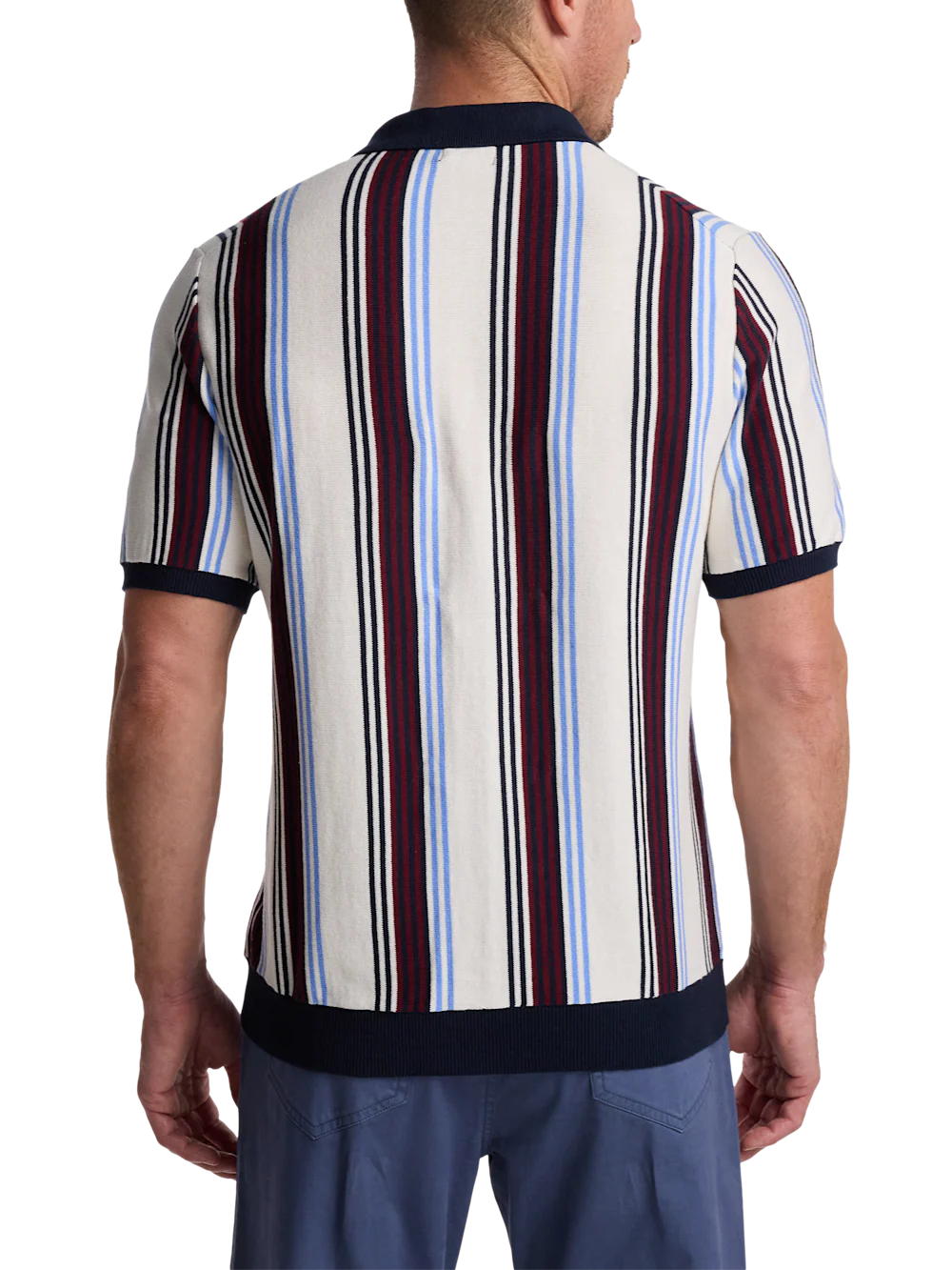 Cotton Button Front Polo - Navy Multi - Image 5