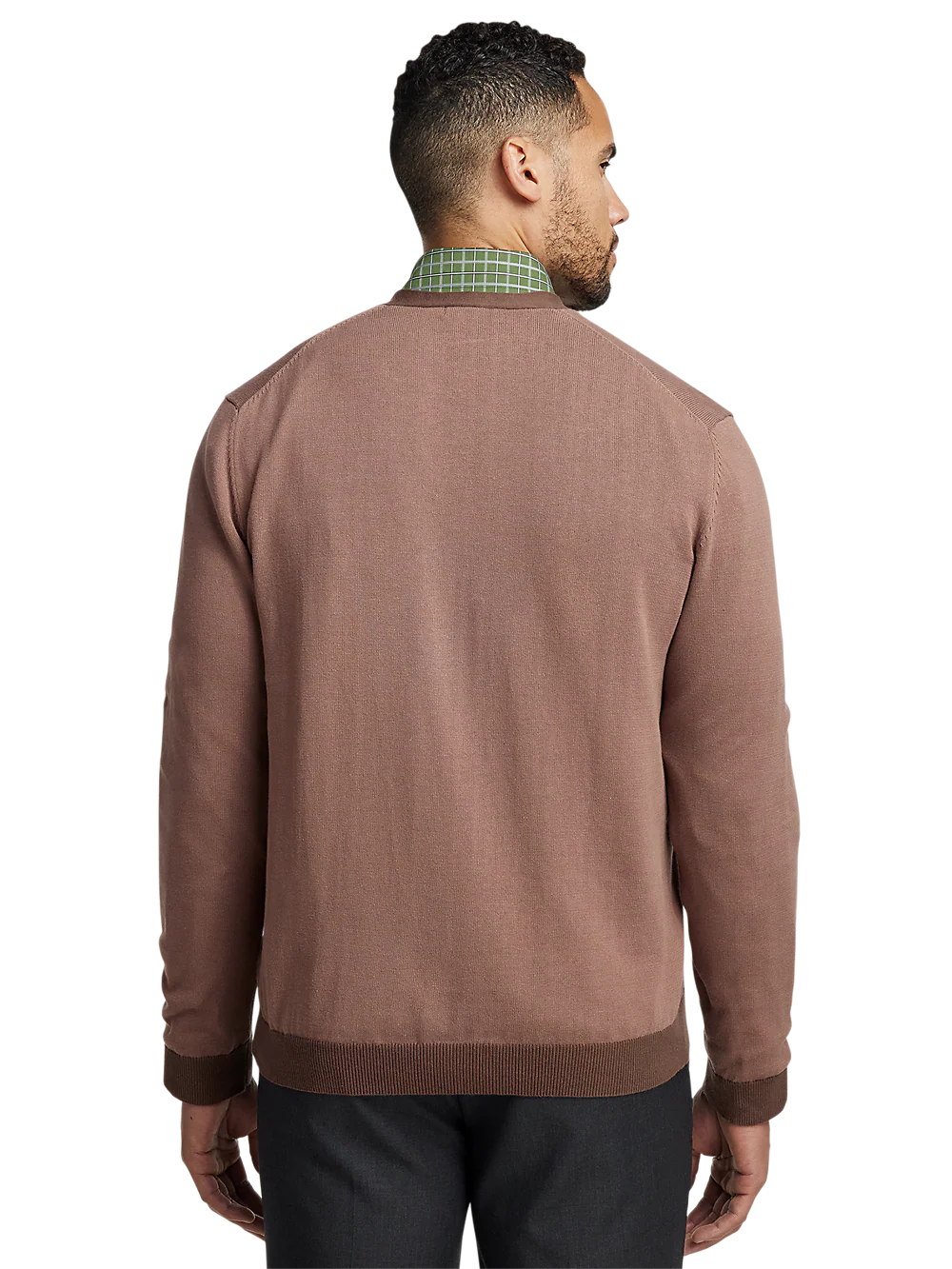 Cotton Button Front V-neck Cardigan - Brown - Image 5