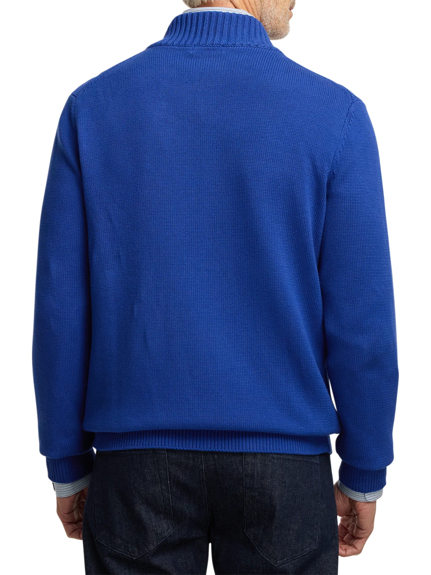 Cotton Cable Full Zip Mock Neck Sweater - Cobalt - Image 5