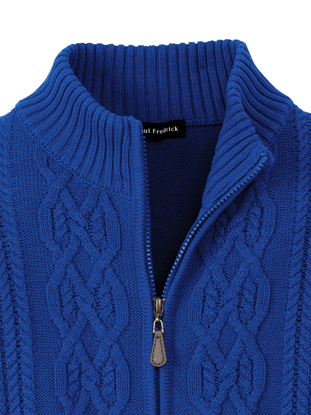 Cotton Cable Full Zip Mock Neck Sweater - Cobalt - Image 6