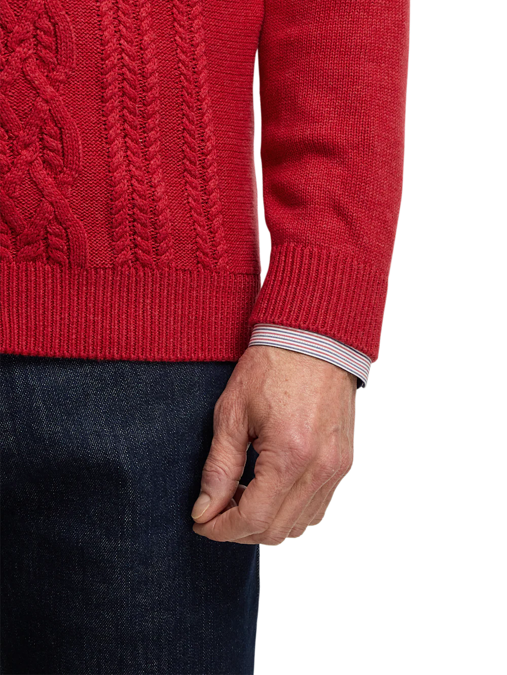 Cotton Cable Full Zip Mock Neck Sweater - Red - Image 4