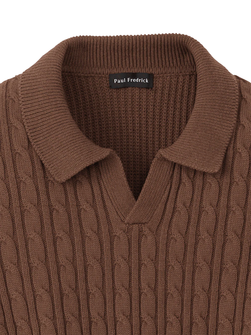 Cotton Cable V-neck Polo - Brown - Image 6