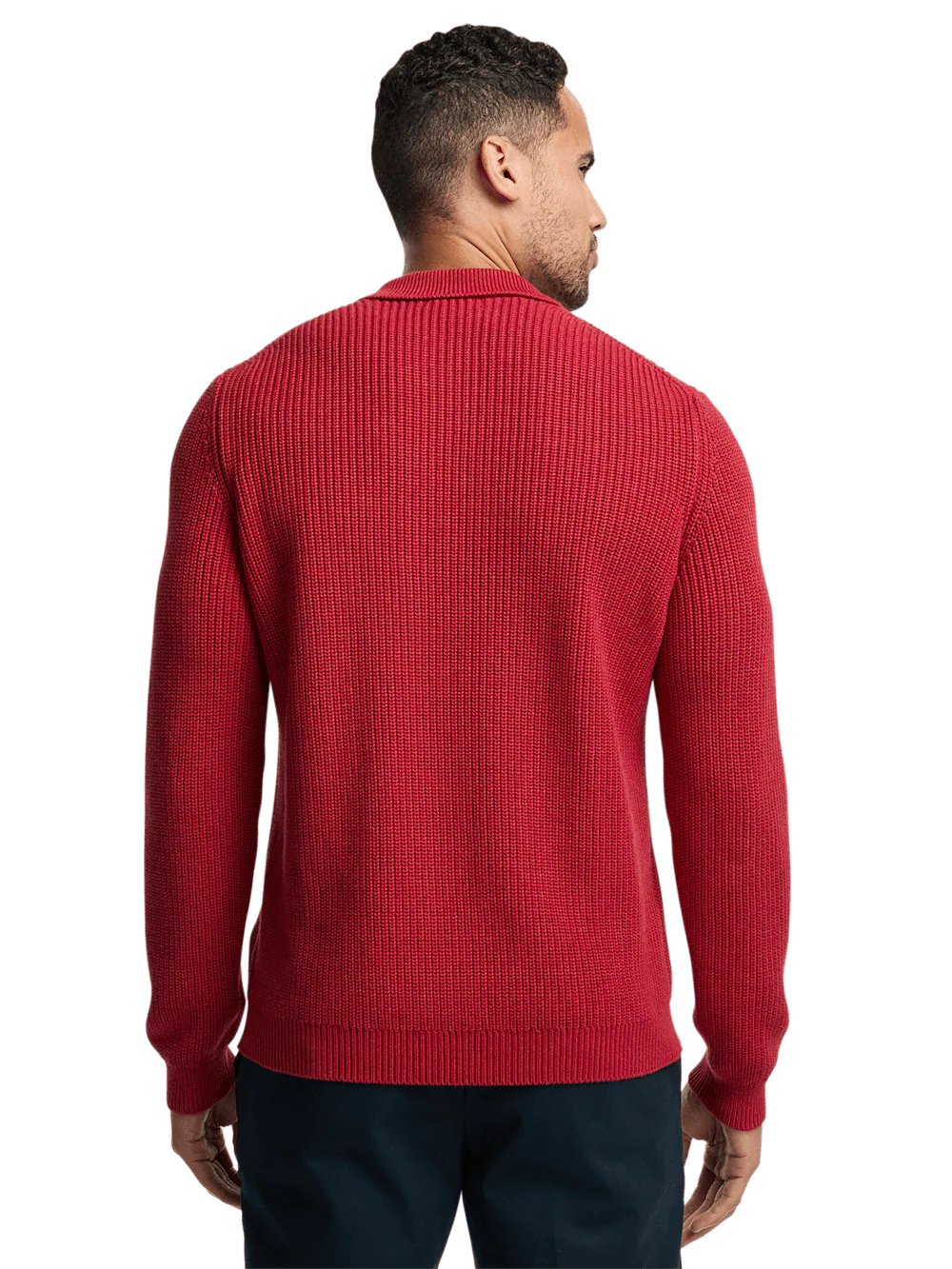 Cotton Cable V-neck Polo - Red - Image 5