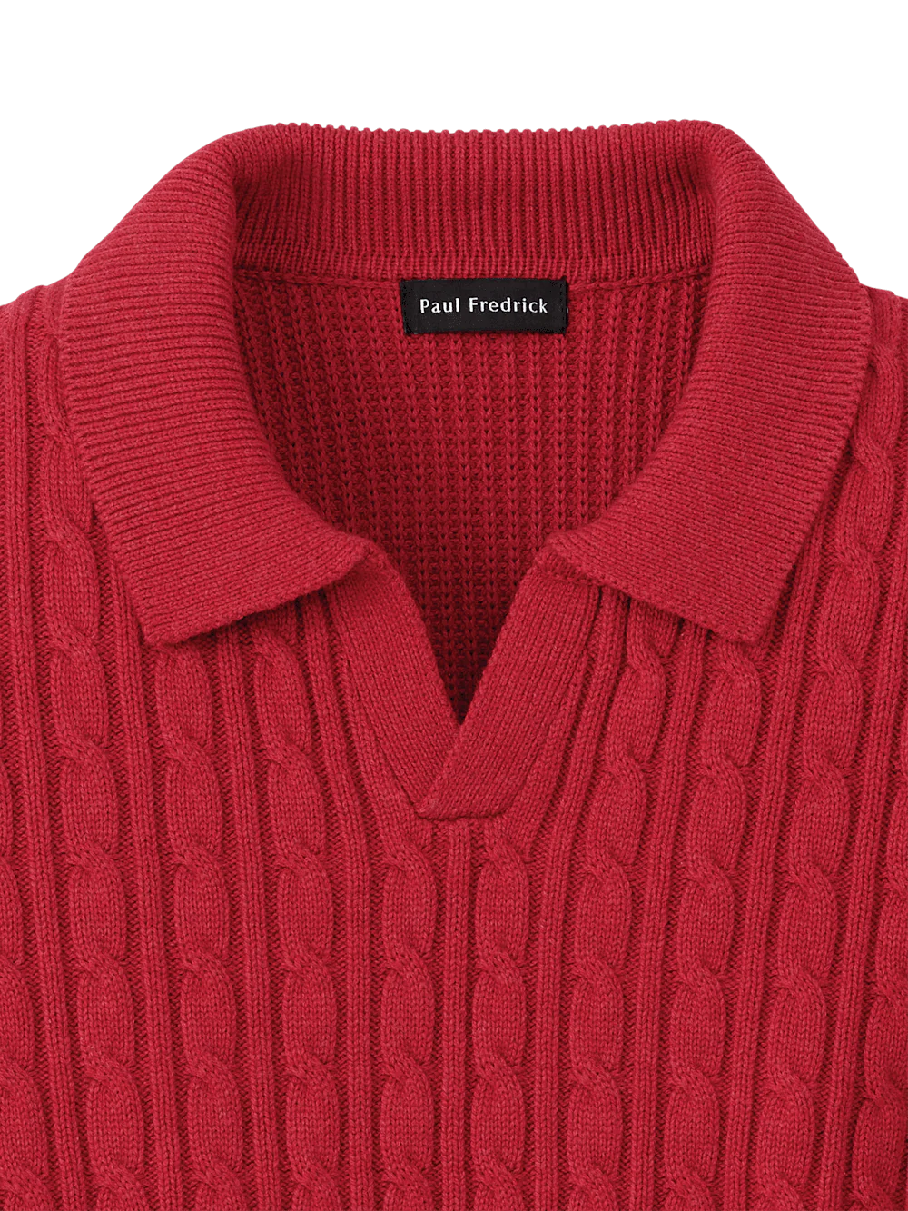 Cotton Cable V-neck Polo - Red - Image 6