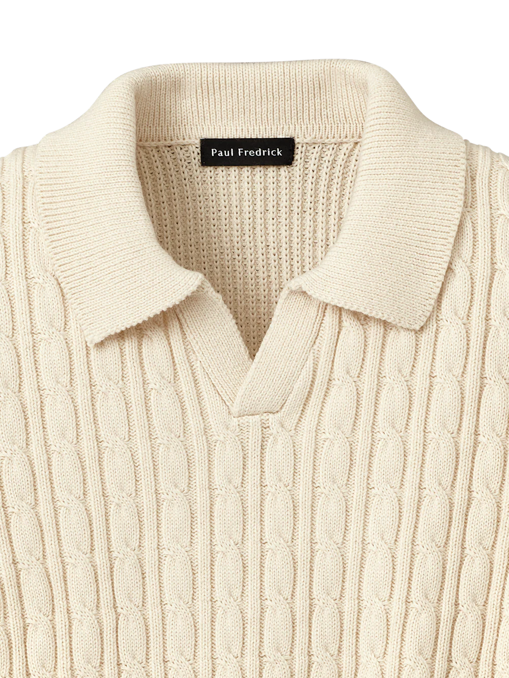 Cotton Cable V-neck Polo - Ivory - Image 6