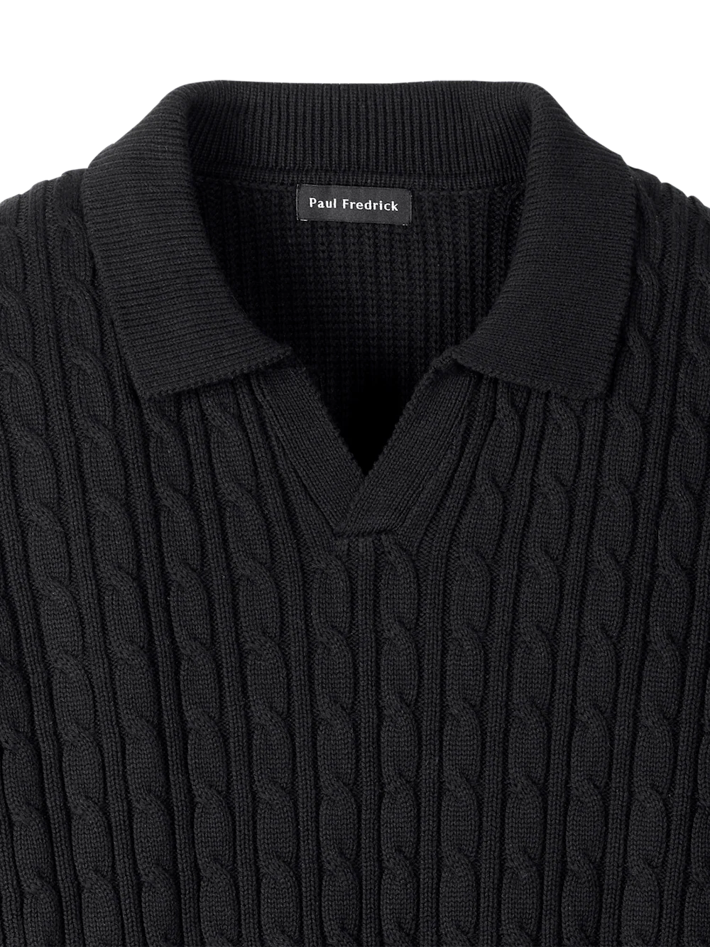 Cotton Cable V-neck Polo - Black - Image 6