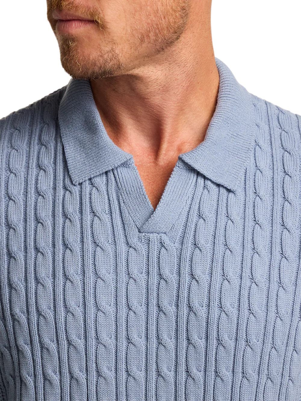 Cotton Cable V-neck Polo - Blue - Image 3