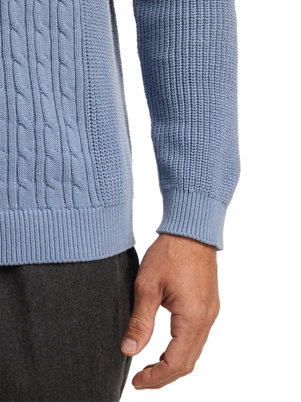 Cotton Cable V-neck Polo - Blue - Image 4