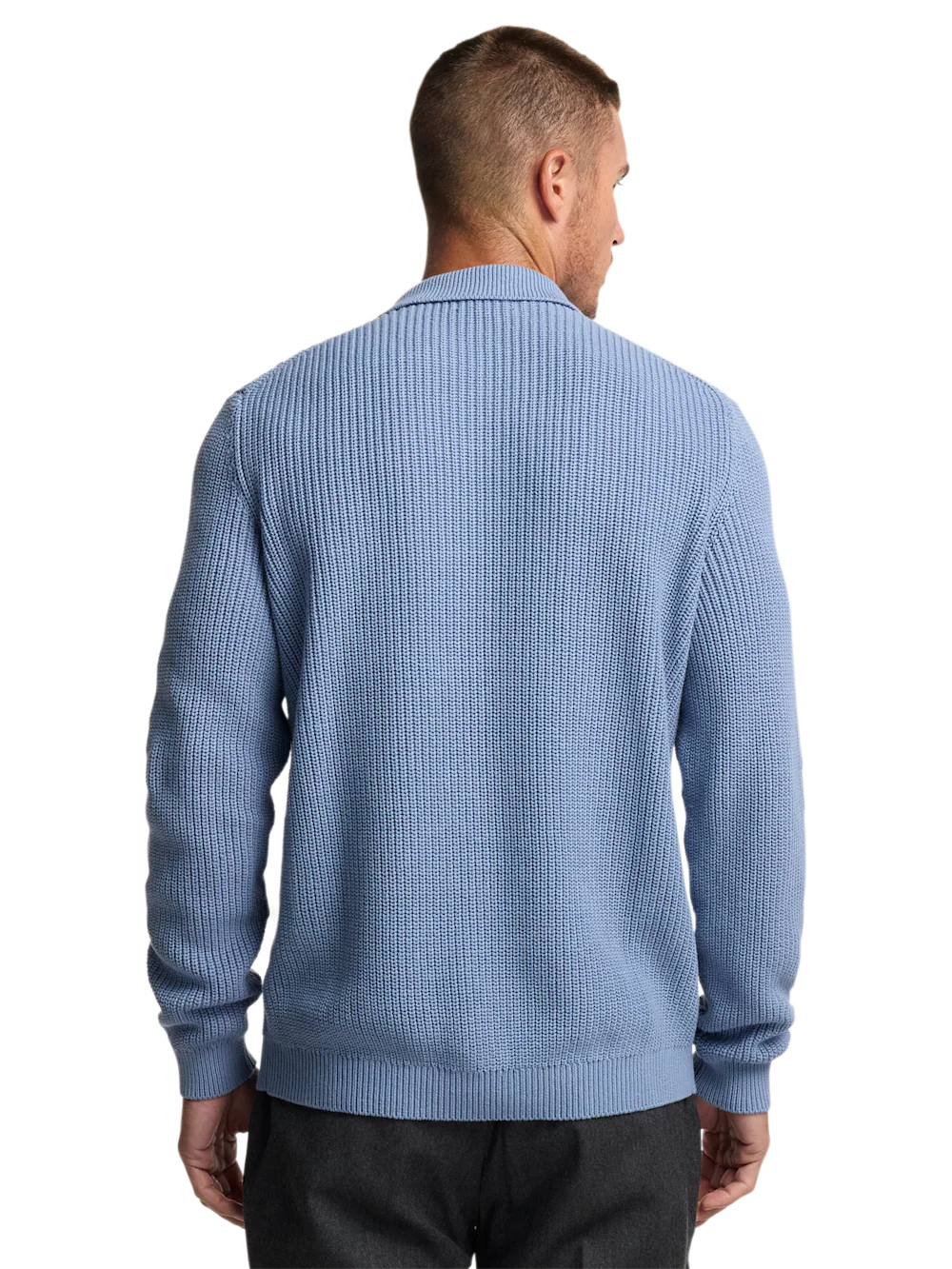 Cotton Cable V-neck Polo - Blue - Image 5