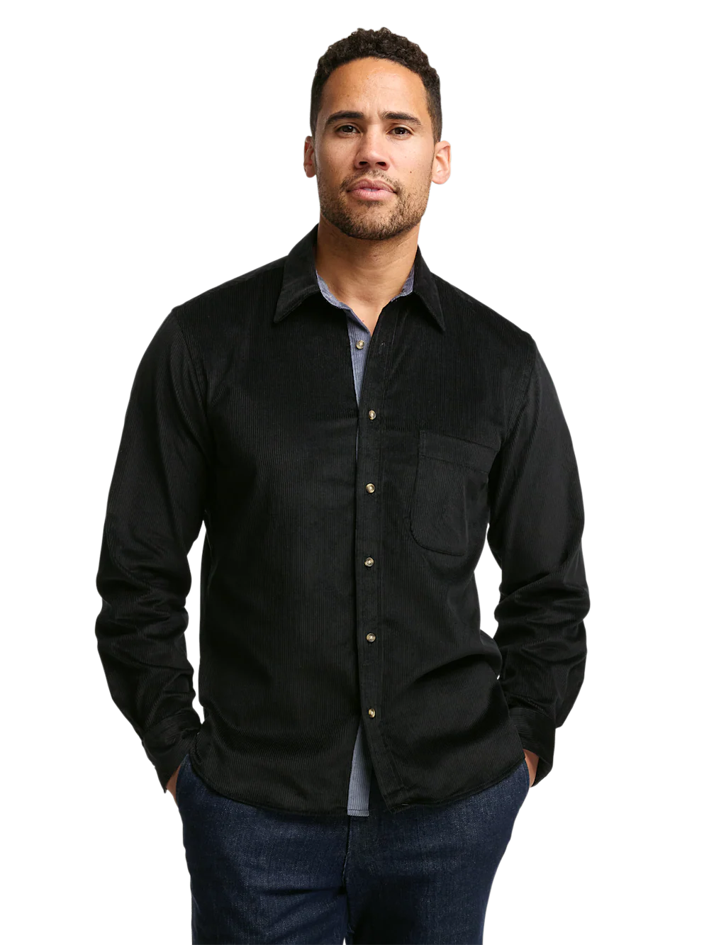 Cotton Corduroy Casual Shirt - Black - Image 2